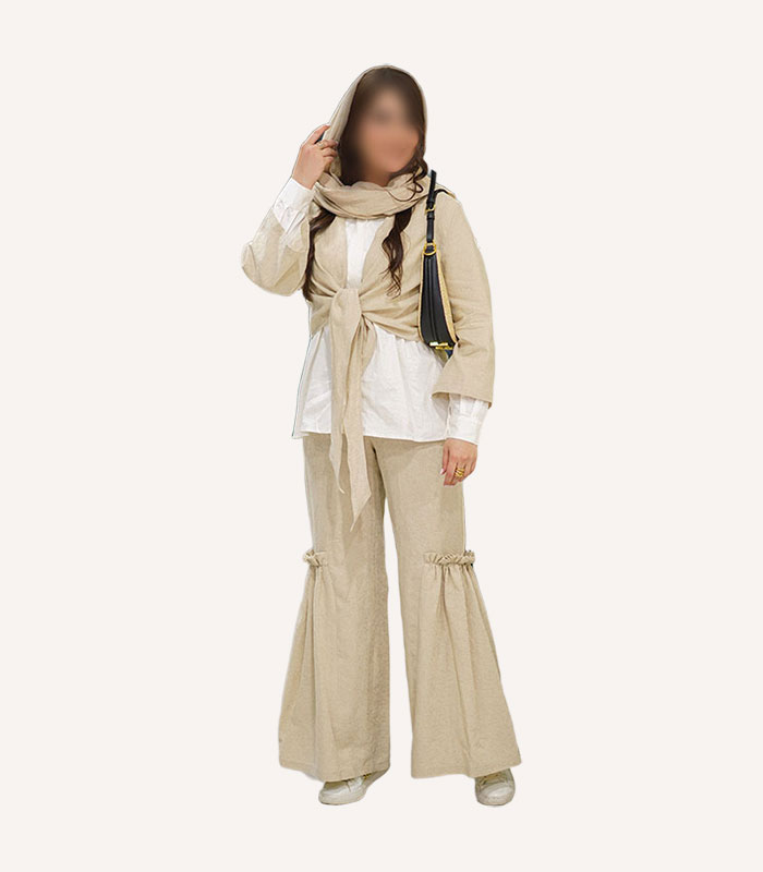 womens-blouse-pants-jacket-y25s1m9_cream_image-01-w7h8-blur-bg ست دو تکه زنانه کت کراپ گرهای و شلوار مدل مدرن شیک | پروشات - Image 1